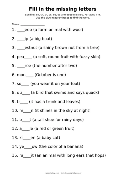 Worksheet: Spelling: autumn words