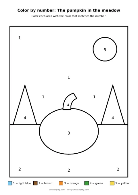 Coloring page: Color by number: The pumpkin in the meadow
