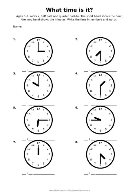 Worksheet: What time is it?
