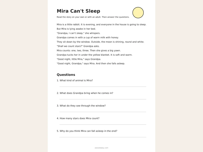 Worksheet: Bedtime Story: Mira Can't Sleep