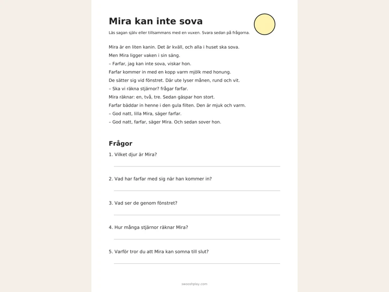 Övningsblad: Godnattsaga: Mira kan inte sova