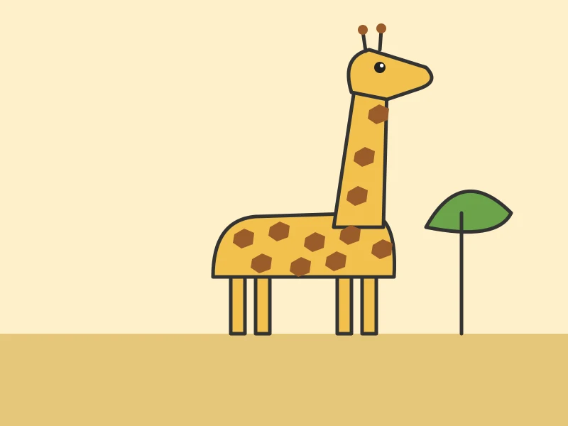 En gul giraff med bruna fläckar står bredvid ett träd på savannen.